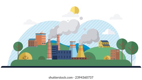 Ilustración vectorial de la contaminación del aire. La armadura protectora de nuestros guerreros ecológicos es probada frente a la desenfrenada contaminación atmosférica El smog, infiltrador insidioso, envuelve sus tendriles tóxicos alrededor de los pulmones