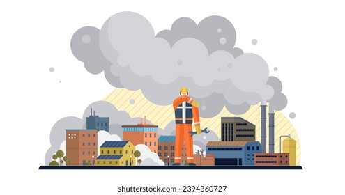 Air pollution vector illustration. Smog, insidious infiltrator, wraps its toxic tendrils around lungs our atmosphere The air pollution concept is puzzle, riddle threatening balance our ecology