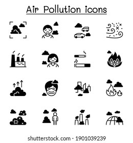 Air pollution, virus crisis, covid-19, corona virus icon set vector illustration graphic design