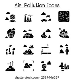 Air pollution, virus crisis, covid-19, corona virus icon set in glyph style