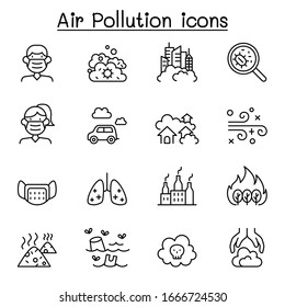 Air Pollution & Virus Disease Icon Set In Thin Line Style