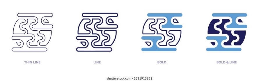 Icono de contaminación del aire en 4 estilos diferentes. Línea delgada, línea, negrita y línea negrita. Estilo duotono. Trazo editable.