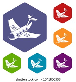Air post delivery icons vector colorful hexahedron set collection isolated on white
