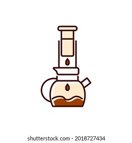 Air pressure coffee plunger flat icon. Barista equipment. Professional plunger for espresso making. Color filled symbol. Isolated vector stock illustration