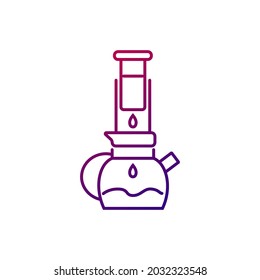 Air pressure coffee plunger outline icon. Barista equipment. Professional plunger for espresso making. Purple gradient symbol. Isolated vector stock illustration