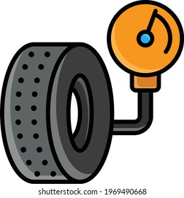 Air Pressure with PSI Meter Concept, Tyre with Gauge Vector Color Icon Design, Tire Repair and Auto Shop Equipment on White background, Tyre Repair and Fix stock illustration, 