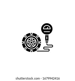 Air pressure in the wheels icon. Tire pressure gauge icon. Gauge, manometer. Car safe concept. Sign, wheel car with instrument measures. 