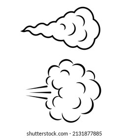 Air puff vector signs, steam cloud linear cartoon isolated on white background