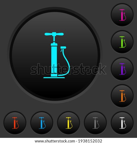 Air pump dark push buttons with vivid color icons on dark grey background