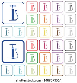 Air pump with gloss color flat icons in rounded square frames. Thin and thick versions included.