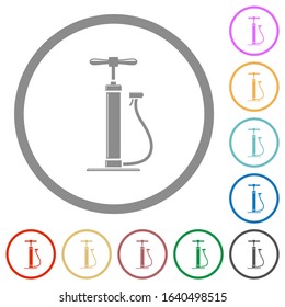 Air pump with gloss flat color icons in round outlines on white background