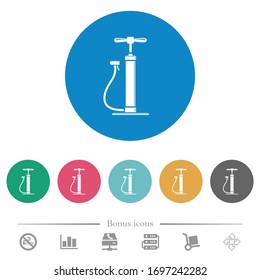 Air pump with gloss flat white icons on round color backgrounds. 6 bonus icons included.