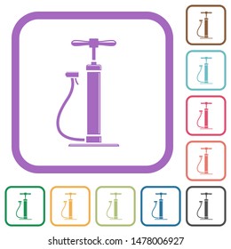 Air pump with gloss simple icons in color rounded square frames on white background