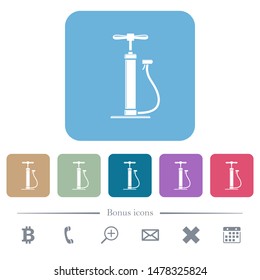 Air pump with gloss white flat icons on color rounded square backgrounds