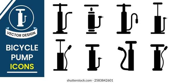 Air pump icon, vector set. Bicycle pump icon vector set. Silhouette of air pump symbol. Vector illustration.