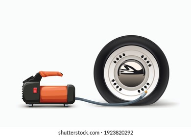 Air Pump Inflating Flat Tire On White