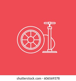 Air Pump And Wheel Tire Line Icon On Red Background