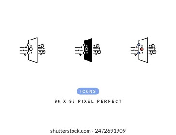 Icono de purificación de aire. Filtrar de partículas de aire Pictograma Ilustración gráfica. Icono de línea simple aislado para Botón de infografía, App y Web.