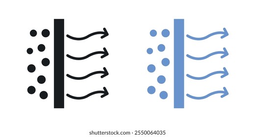 Air purification icon set in black and colored version