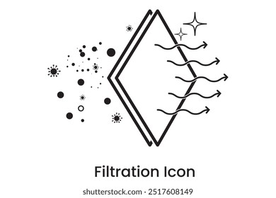 Air purification purifier logo, silhouette. Filtration, purifier icon symbol. Micro Clean Air Filtration line icon, vector. Clean or fresh wind, purification, virus protection, dust cleaner vector.