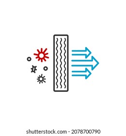 Air Purifier Anti-bacterial Filter Icon. Demonstration Of Air Filtration, Capture Bacteria And Virus Covid-19.