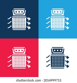 Juego de iconos mínimo de cuatro colores azul y rojo del purificador de aire