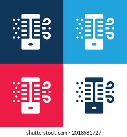 Juego de iconos mínimo de cuatro colores azul y rojo del purificador de aire