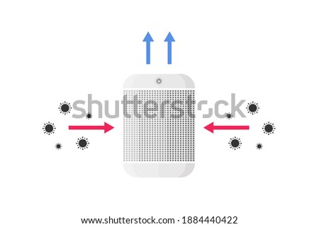 Air Purifier concept. Air purifier device to filter pm 2.5 and virus including corona or COVID. Medical Anti Virus equipment. Vector illustration