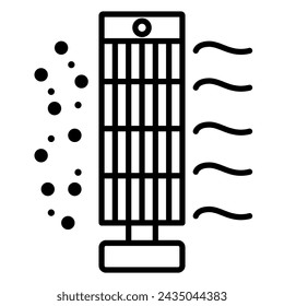 An air purifier flat outline represents the basic structure of an air purification device, typically showing a box-like shape with intake and outlet vents.