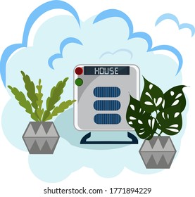 Air purifier and humidifier in the house, vector image in flat style. Air purification from viruses and bacteria