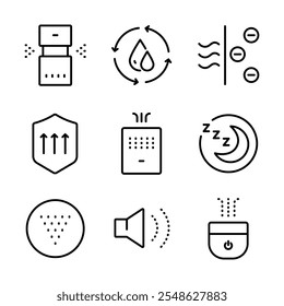 Air purifier and humidifier machine icon sets. Home device for air purification filtering. Electronic devices. Home climate. Moisture content. Simple line Air Humidifier icon for templates, web design