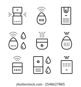 Air purifier and humidifier machine icon sets. Home device for air purification filtering. Electronic devices. Home climate. Moisture content. Simple line Air Humidifier icon for templates, web design