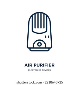 icono purificador de aire de la colección de dispositivos electrónicos. Purificador de aire lineal delgado, aire, icono de contorno de agua aislado en fondo blanco. Señal de purificador de aire vectorial de línea, símbolo para web y móvil