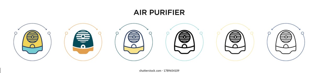 Air purifier icon in filled, thin line, outline and stroke style. Vector illustration of two colored and black air purifier vector icons designs can be used for mobile, ui, web