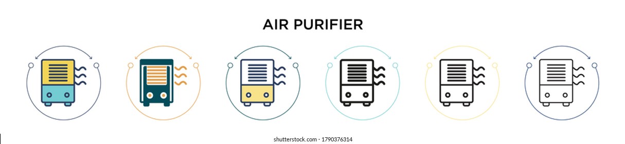 Air purifier icon in filled, thin line, outline and stroke style. Vector illustration of two colored and black air purifier vector icons designs can be used for mobile, ui, web