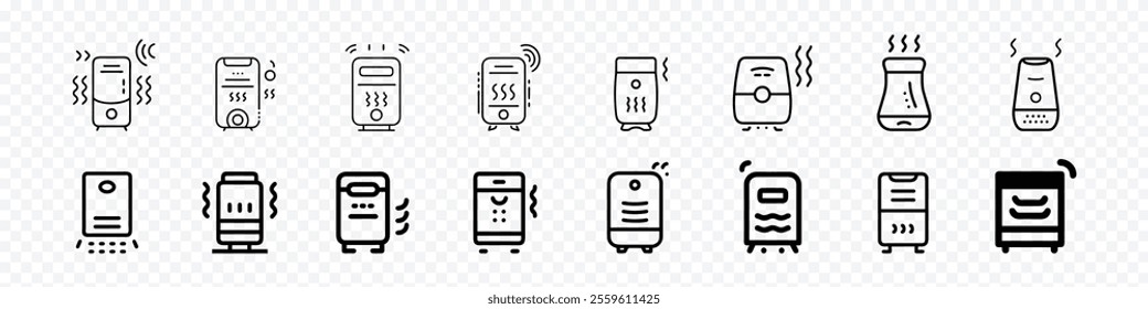 air purifier icon, humidifier icon, air purifier icon set, Air purifier outline vector icons. Thin line black airs purifier icon, air purification icons set