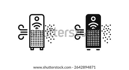 Air purifier icon set illustrating smart device for air filtration and quality control in IoT homes.