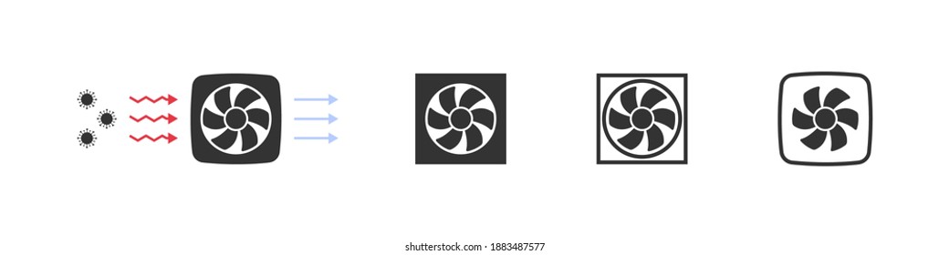 Air Purifier icons. Concept icons. Air recirculation stay safe from virus COVID. Bactericidal air recirculation irradiator. Vector illustration