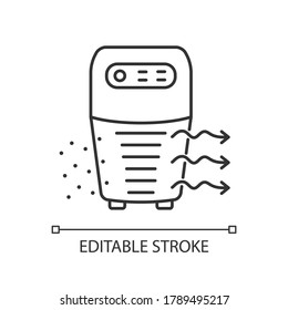 Air purifier linear icon. Room ventilation, dust protection and humidity control thin line customizable illustration. Contour symbol. Vector isolated outline drawing. Editable stroke
