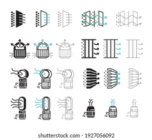 Air purifier machine icon sets. Home device for air purification  filtering. Air Editable line shapes. Simple line Air Purifier icon for templates, web design, logo and infographics