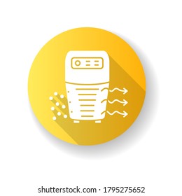Air purifier yellow flat design long shadow glyph icon. Room ventilation, dust protection and humidity control. Household appliance for airflow purification. Silhouette RGB color illustration