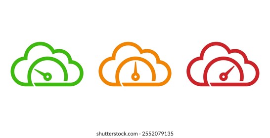 Calidad del aire, Índice de calidad del aire - Niveles de escala buenos, moderados y poco saludables. Nubes y un metro en línea audaz