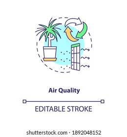 Air Quality Concept Icon. Indoor Ventilation. Clean House. Environmental Care. Air Circulation. Biophilia Idea Thin Line Illustration. Vector Isolated Outline RGB Color Drawing. Editable Stroke