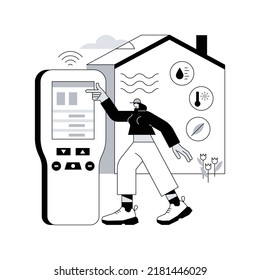 Ilustración vectorial del concepto abstracto de control de la calidad del aire. Control ambiental, sistema de calidad del aire, prevención de la contaminación, control de distrito industrial, metáfora abstracta de detección de gases en interiores.