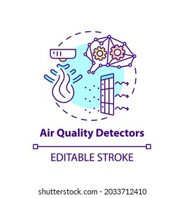 Air quality detectors concept icon. Smart office idea thin line illustration. Air-conditioning, ventilation. Temperature, humidity condition. Vector isolated outline RGB color drawing. Editable stroke