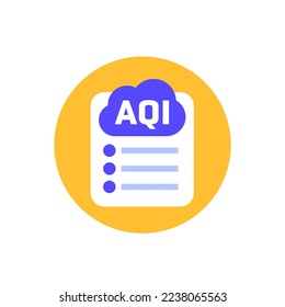 Air quality index, AQI icon with a checklist, flat vector