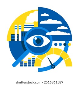 Air Quality Index decoration. AQI is used by government agencies to communicate to the public how polluted the air. Decoration for report in geometric style