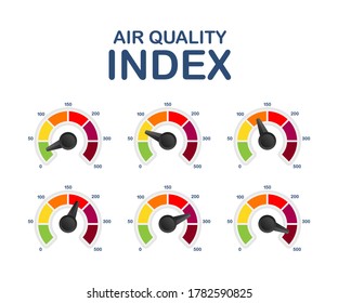 Air Quality Index. Educational Scheme With Excessive Quantities Of Substances Or Gases In Environment. Vector Stock Illustration.