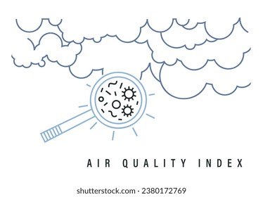 Luftqualitätsindex-Poster, Rahmenbanner. AQI. Partikel. Quantitäten der Stoffe in einer Stadt. Umweltschutz. Bearbeitbare Vektorgrafik einzeln auf weißem Hintergrund