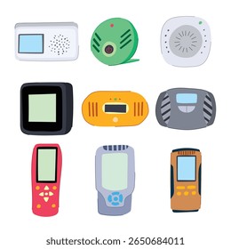 air quality monitor set cartoon. voc co2, particulate humidity, temperature calibration air quality monitor sign. isolated symbol vector illustration